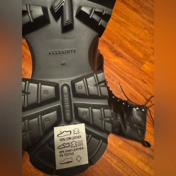 AllSaints Black Maren Leather Combat Boots Size 10 US (See details) - Picture 8 of 9